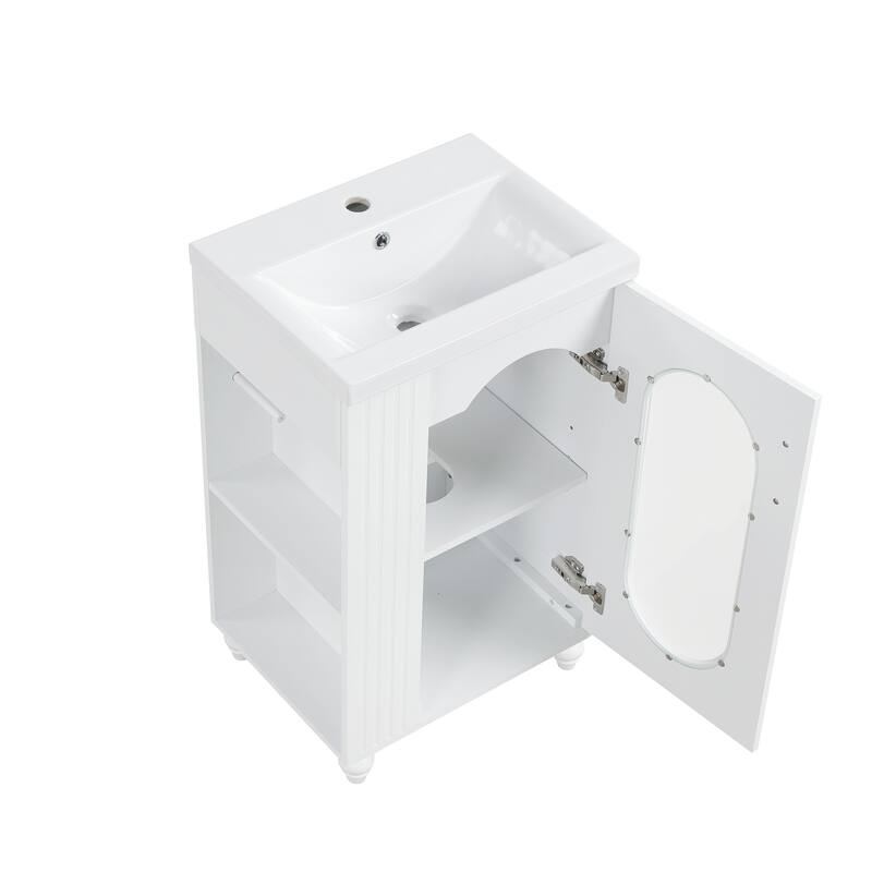 Small Bathroom Vanity with Sink, Wood Bathroom Cabinet with Glass Door, Single Basin Vanity Set with Two-Tier Shelf