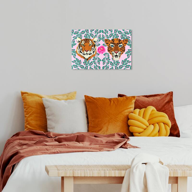 Wynwood Studio Canvas Animals Welcome to our Jungle Pink and Modern & Contemporary Wall Art Canvas Print - 16 x 24