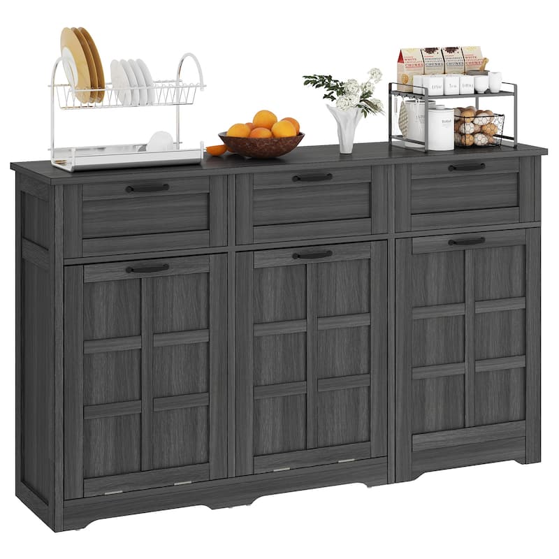 Moasis 58.3" Wide Kitchen Island With Double Tilt Out Trash Can Cabinet