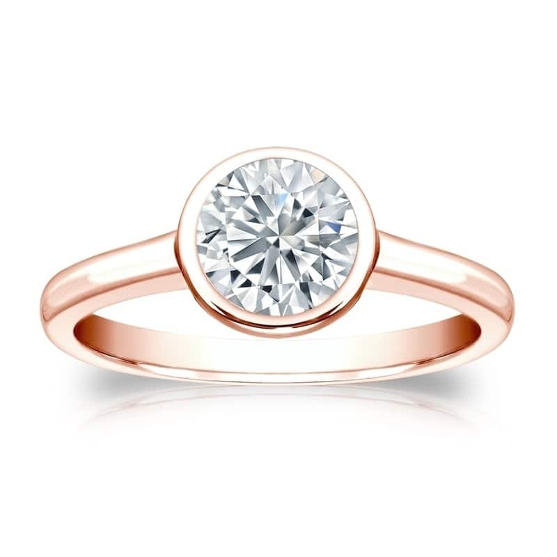 Auriya 14k Gold 1 1/2ctw Solitaire Diamond Engagement Ring Bezel-set GIA Certified - Rose - 4