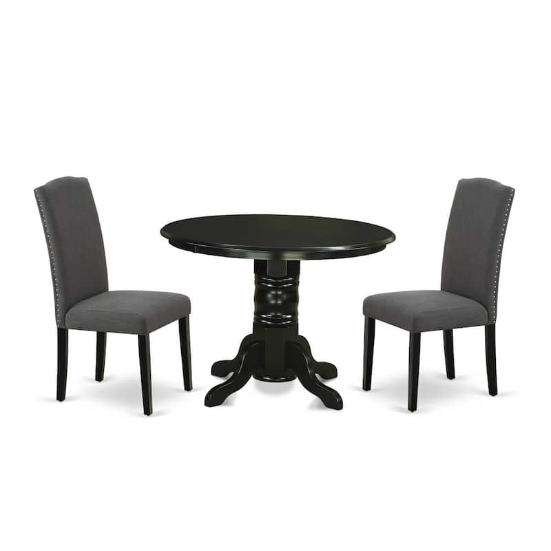 Round Dinette Set 3pc - 42" Table & 2 Parsons Chairs - Rustic Linen Fabric - Dark Grey Home Kitchen