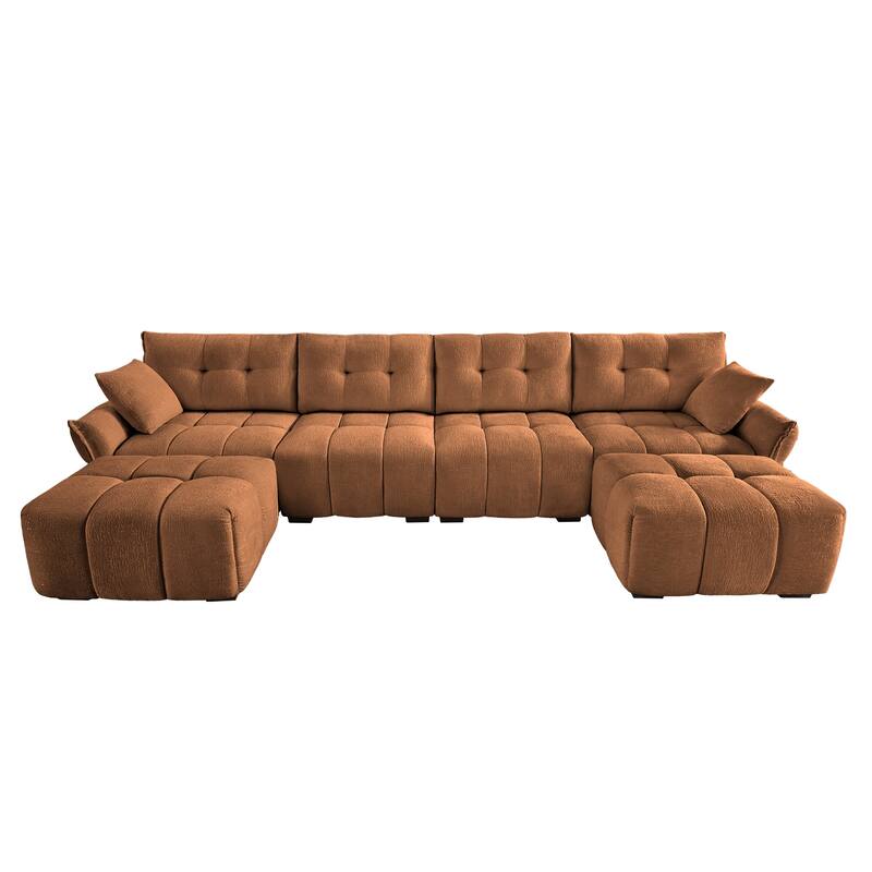 4-Seater U-Shaped Modular Sofa with 2 Ottomans & Pillows