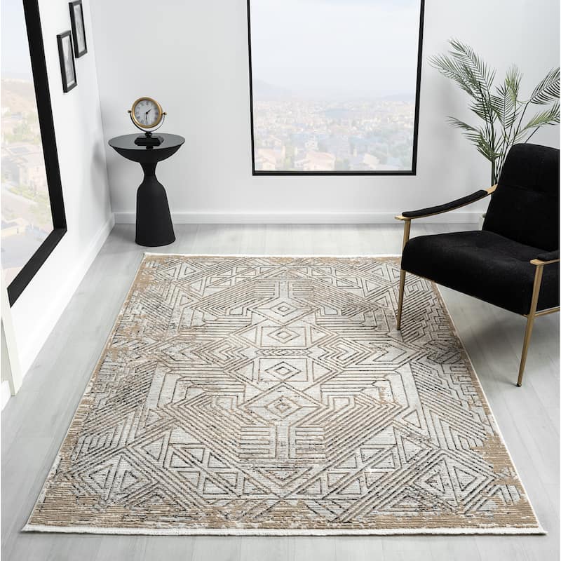 Obsession Collection Cream Abstract Area Rug