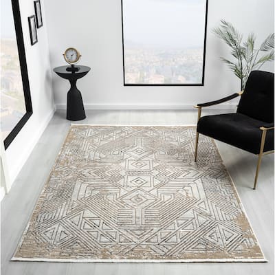 Obsession Collection Cream Abstract Area Rug