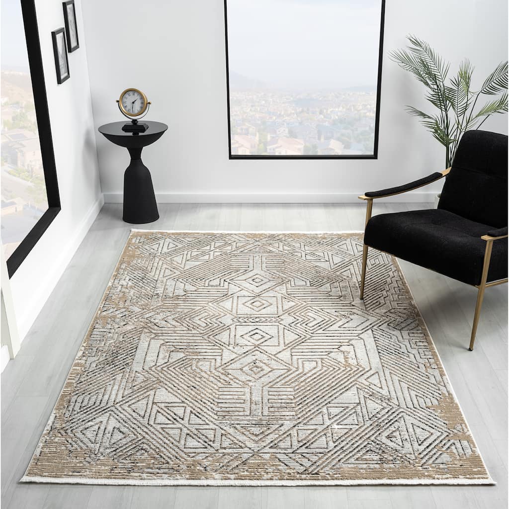 Obsession Collection Cream Abstract Area Rug
