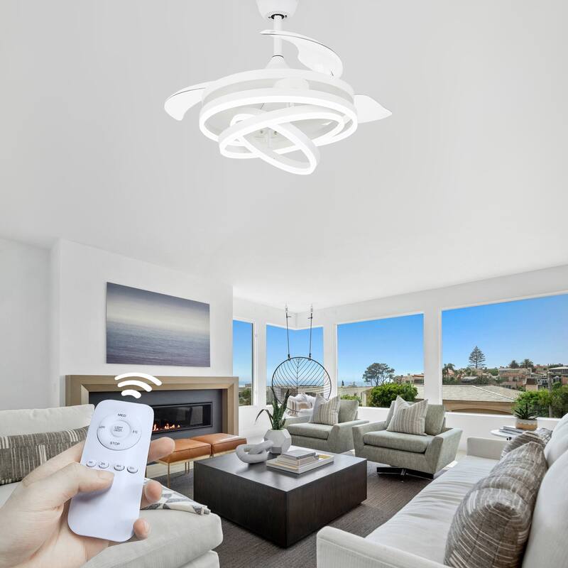 Oaks Aura 42in. DIY Shape Retractable Ceiling Fan With Lights, 6-Speed Latest DC Motor Color Changing Remote Control Ceiling Fan