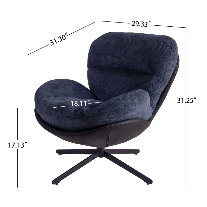 Chenille & Faux Leather Swivel Accent Chair,Comfy 360°Swiveling Lounge Chair with Black Metal Base