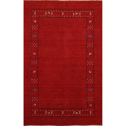 Contemporary Tribal Oriental Gabbeh Area Rug Hand-knotted Wool Carpet - 4'7" x 6'7"