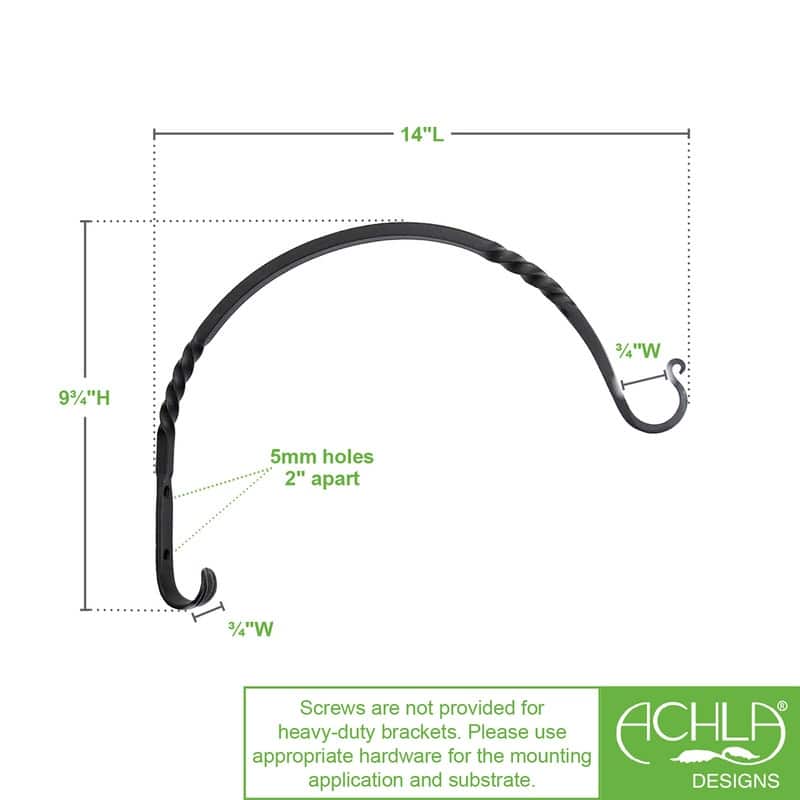Achla Designs Set of 2 Heavy Duty Arc Wall Brackets, Black Powder Coat Finish