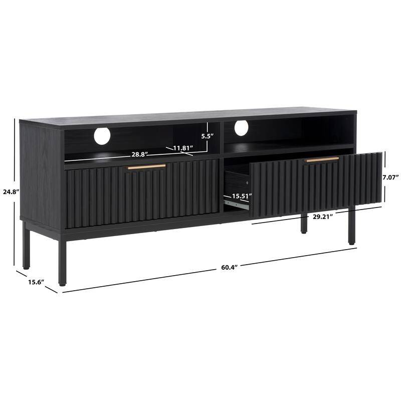 SAFAVIEH Lylia 2-Drawer 2-Shelf Entertainment Media Stand (Fits up to 65" Flatscreen TV) - 60.4 in. x 15.6 in. x 24.8 in.