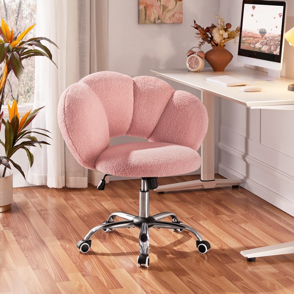 Yaheetech Upholstered Desk Chair Rolling Computer Chair with Cloud-shaped Backrest