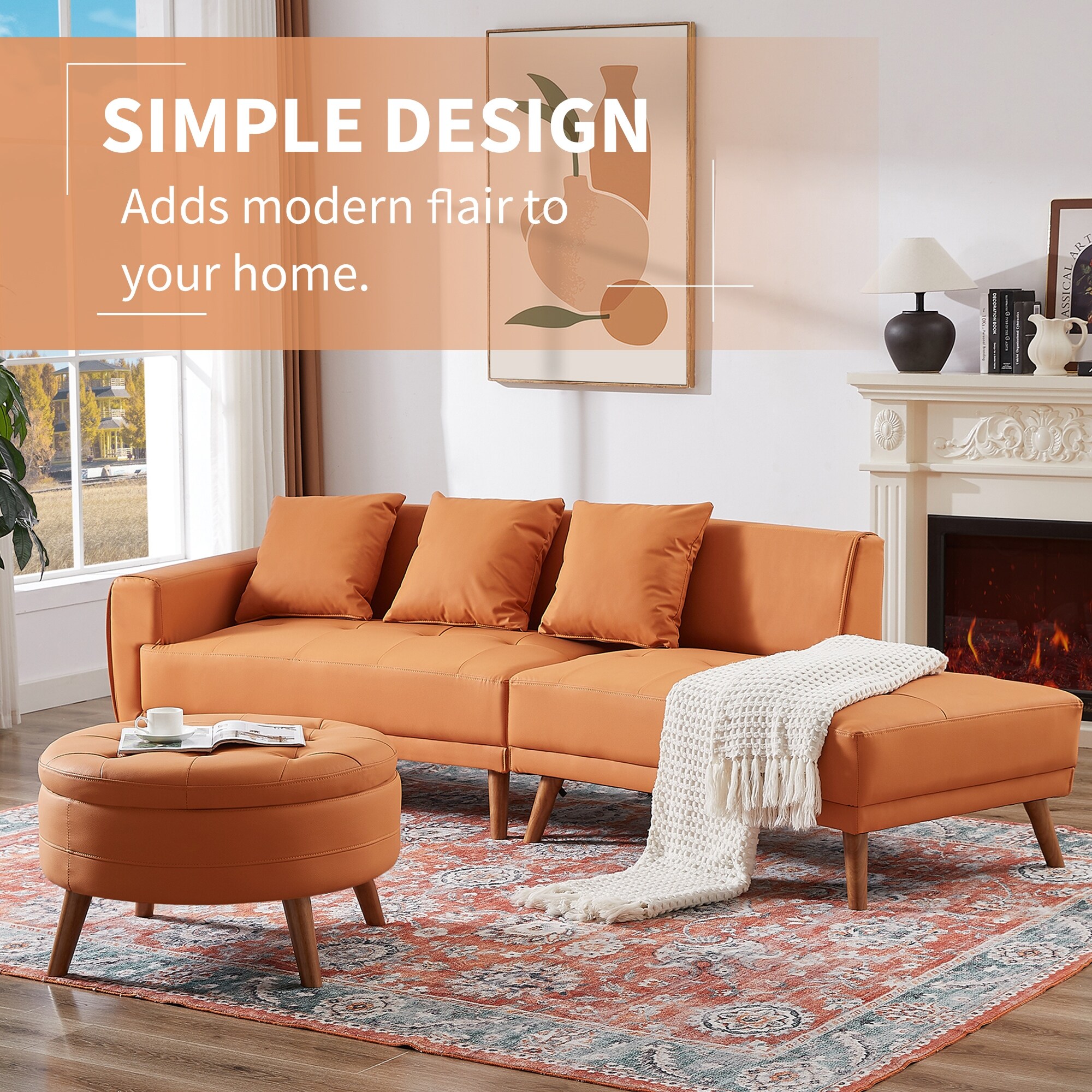 【Orange】LILLE SOFA 2P Futon-Sleeper-Loveseat-with-
