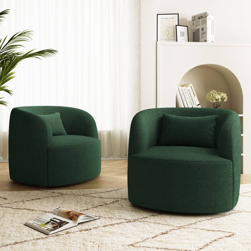 Set of 2 Single Accent Chair Teddy Swivel Barrel Chairs
