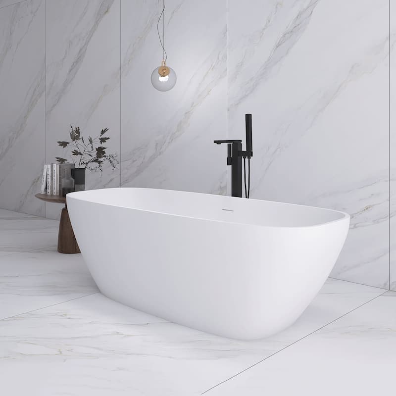 67 in. Solid Surface Freestanding Flatbottom Non-Whirlpool Bathtub in Matte White - Matte White