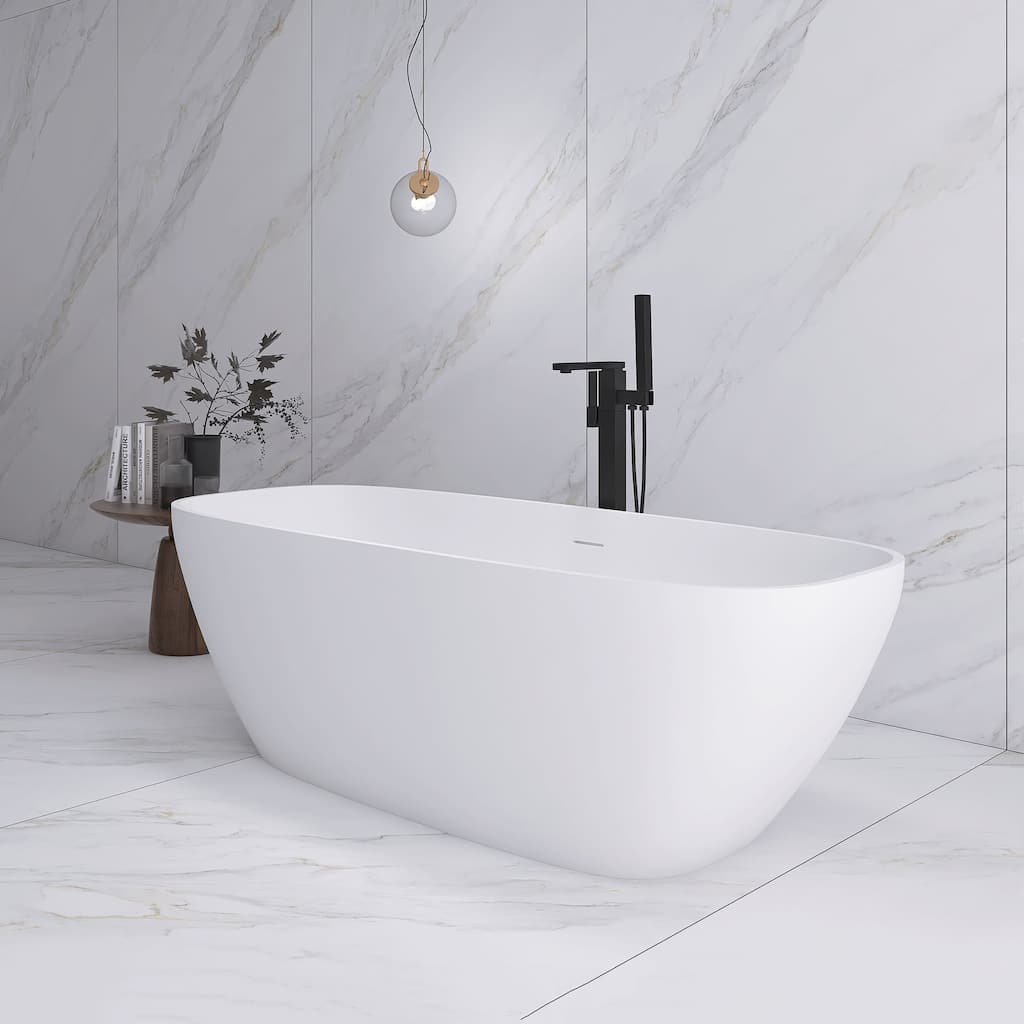 67 in. Solid Surface Freestanding Flatbottom Non-Whirlpool Bathtub in Matte White