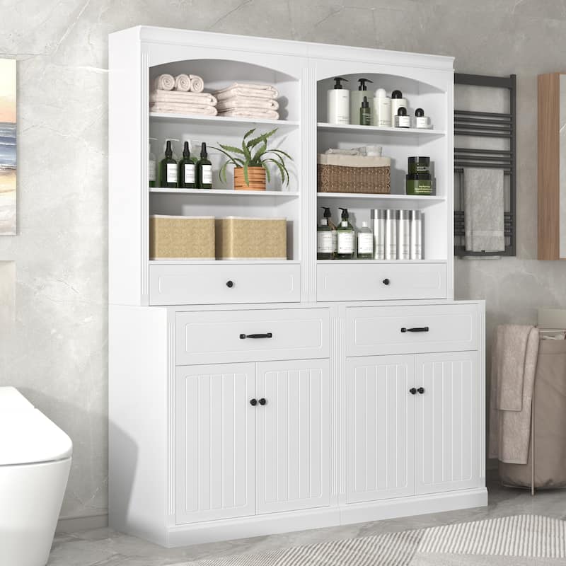 Modern Freestanding Floor Cabinet with Adjustable Shelves, Tall Bathroom Storage Cabinet with Drawers and Doors