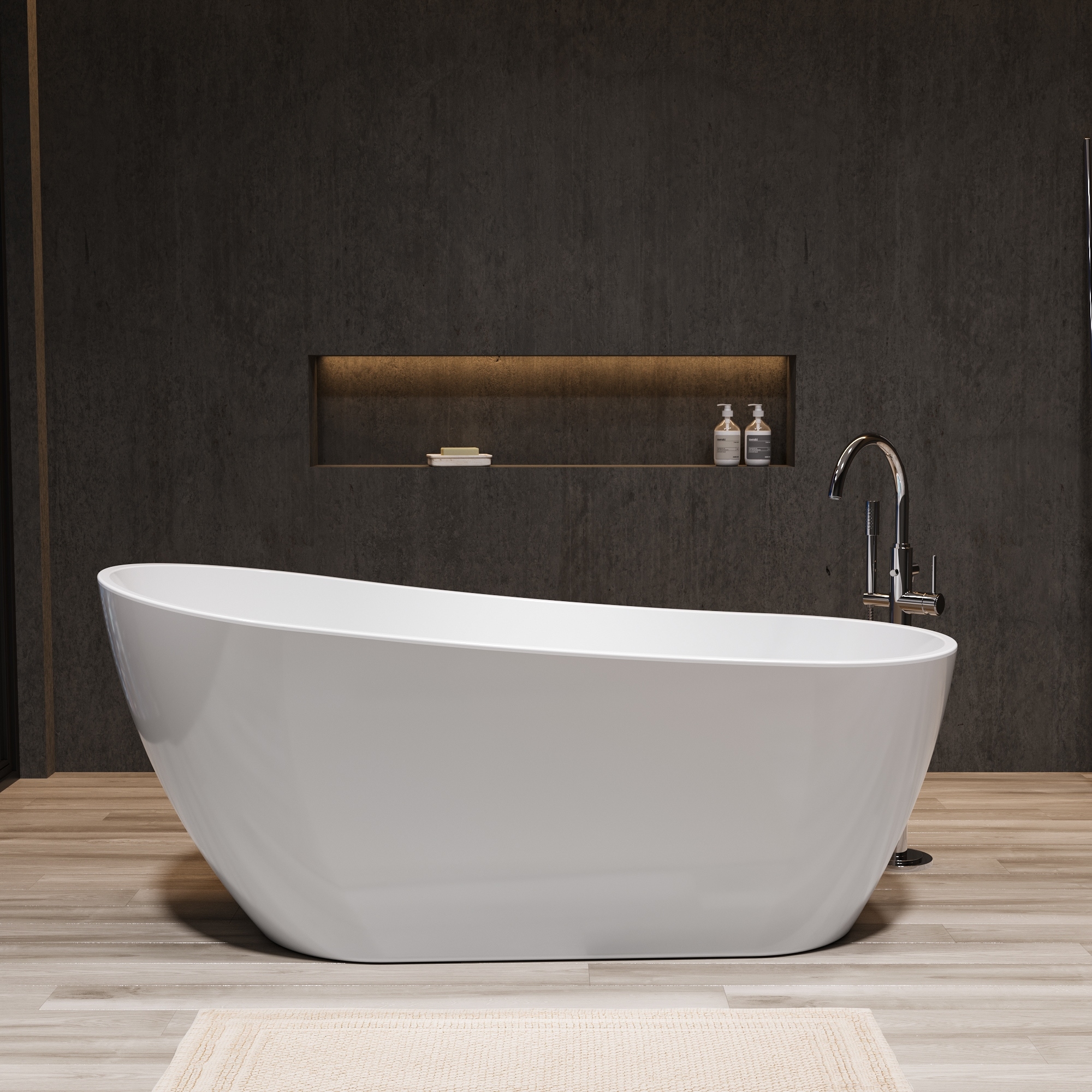 Acrylic Freestanding Flatbottom Soaking Bathtub in Glossy white