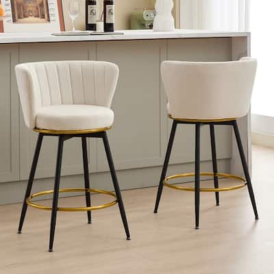 360° Swivel Upholstered Barstools with Backs and Metal Legs( Set of 2)