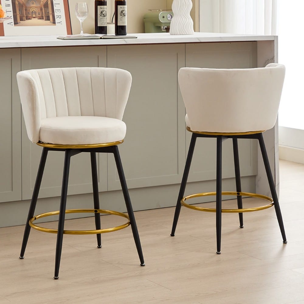 360° Swivel Upholstered Barstools with Backs and Metal Legs( Set