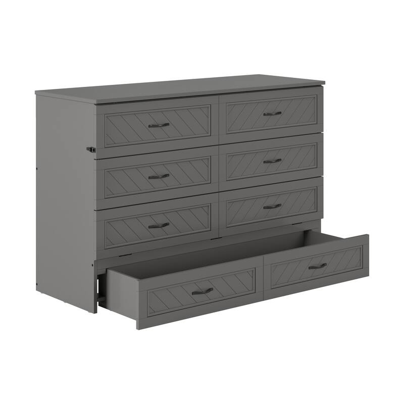 Alpine Murphy Bed Chest with Mattress, Storage Drawer, & Built-in Charger