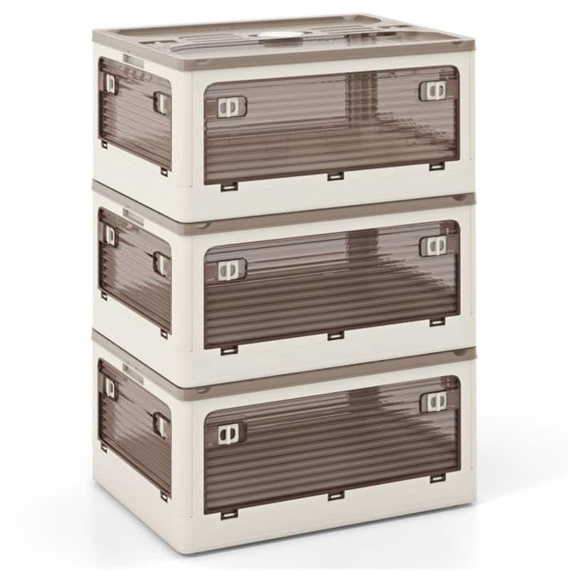 Cream White-Clear Brown Foldable Storage Bins 3-Pack with Wheels - 28"
