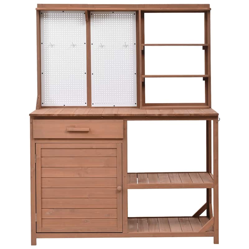 Roomfitters Fir Wood Potting Bench with Hutch, 4 Shelves, storage units, Cabinet & Pegboard Hooks, Outdoor Garden Work Table