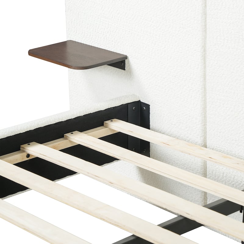 Christopher Knight Home - Modern Boucle Upholstered Platform Bed with Built-In Floating Shelves