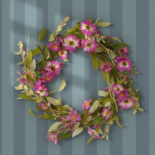 slide 2 of 4, National Tree Company 20 inch Artificial Spring Wreath with Purple Daisy Blooms, Lavender Flowers, and Leafy Greens,