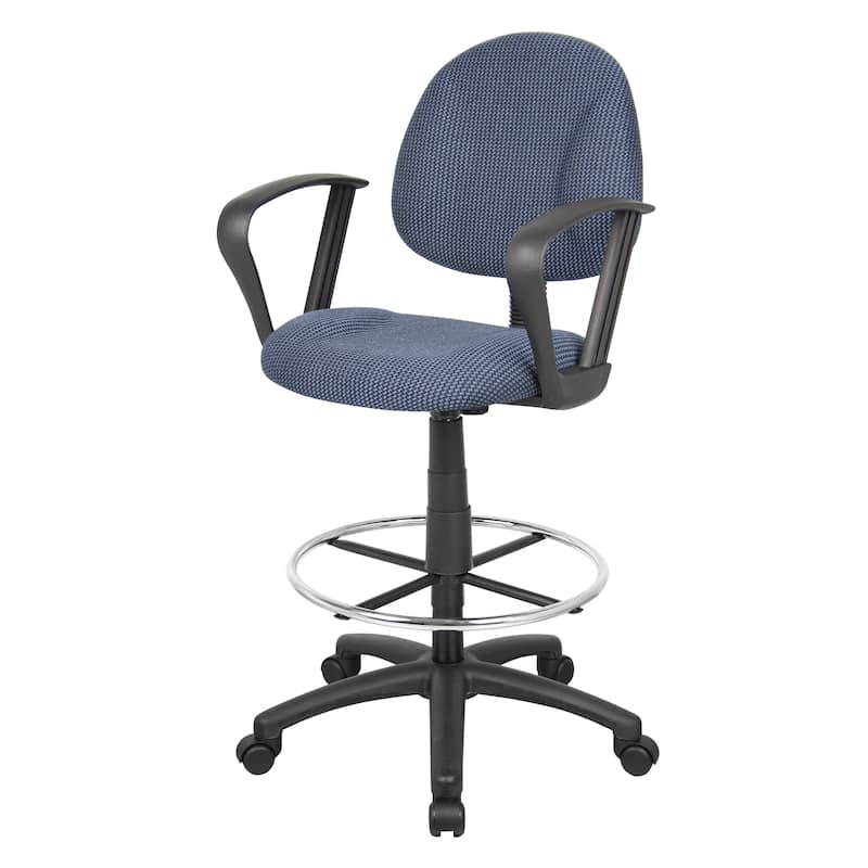 Boss Adjustable Black Loop Arm Drafting Stool with Wheel Casters