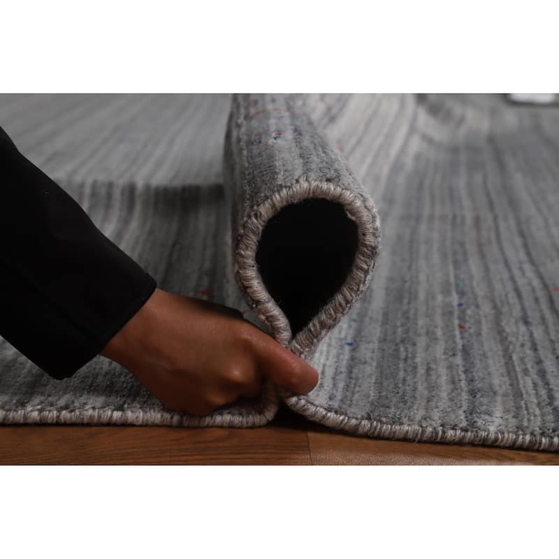 Hand Knotted Oriental 100% Wool Carpet Tribal Stripe Greys & Charcoal Gabbeh Area Rug - 9' 10'' X 8' 3''