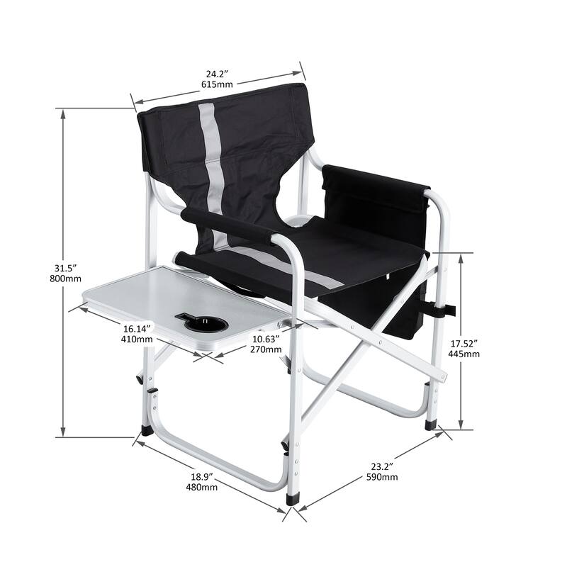 Padded Folding Outdoor Chair with Side Table and Storage Pockets