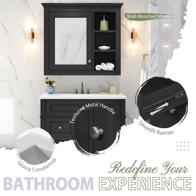 30" Bathroom Vanity with Top Sink, Modern Bathroom Storage Cabinet with 2 Drawers, Freestanding Vanity Set