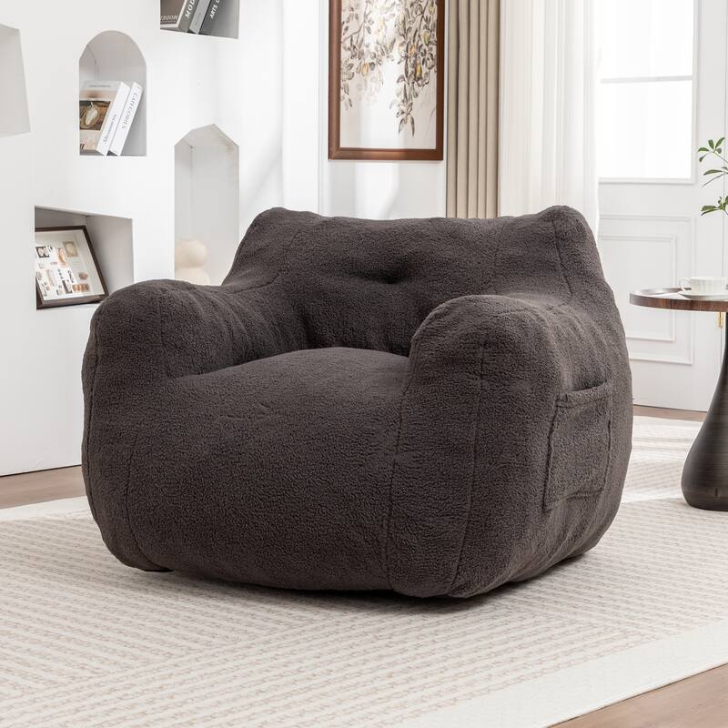 Teddy Fabric Bean Bag Chair, High Density Foam Bean Bag Sofa, Comfy Fluffy Lazy Sofa Chair Living Room, Bedroom