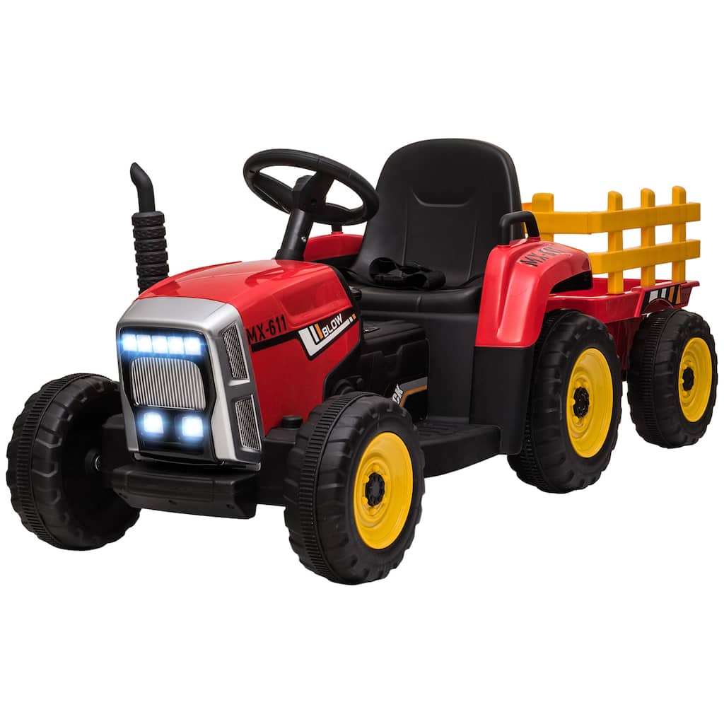 Kids Ride-On Tractor Electric Tractor with Parent Remote Control, Off-Road Toy Car Ride on Car with Trailer