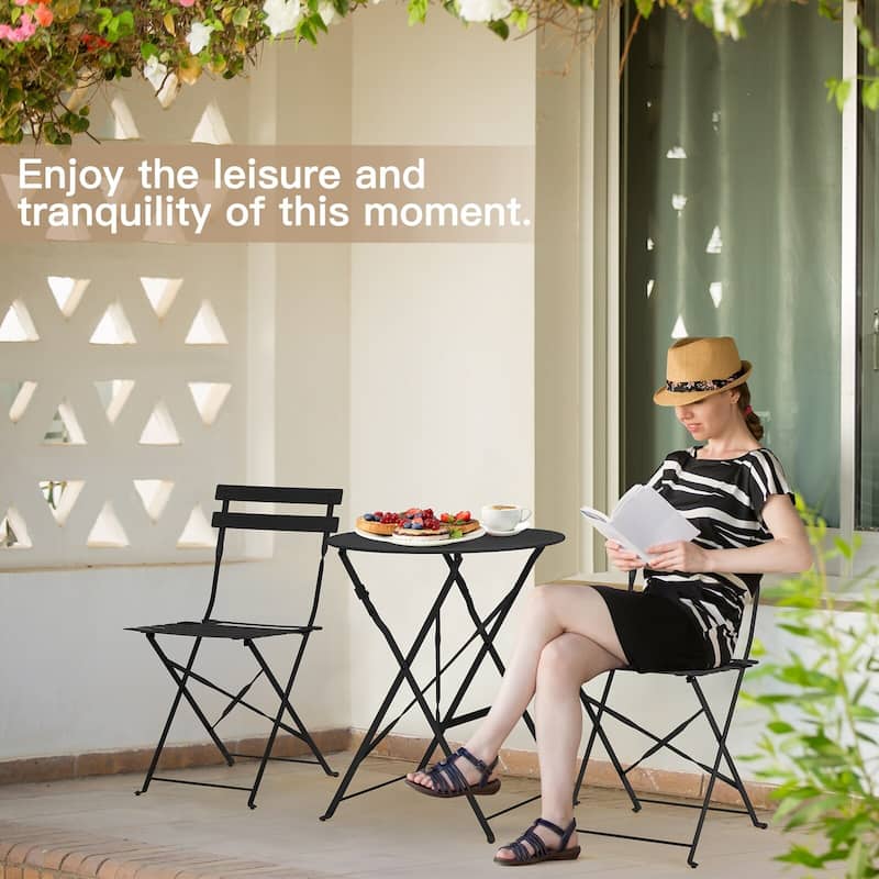 EROMMY 3-Piece Bistro Set Outdoor Patio Furniture, Foldable Garden Table and Chairs, Rust-Resistant, Lightweight for Balcony