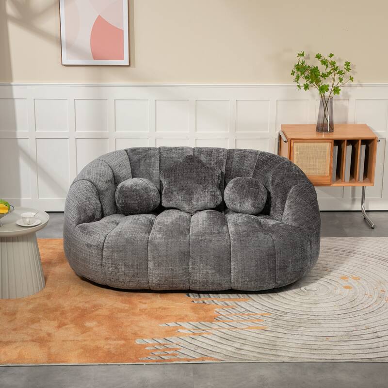 HOMEFUN Chenille Upholstered Durable Comfort Lounger Bean Bag Lazy Sofa - Grey
