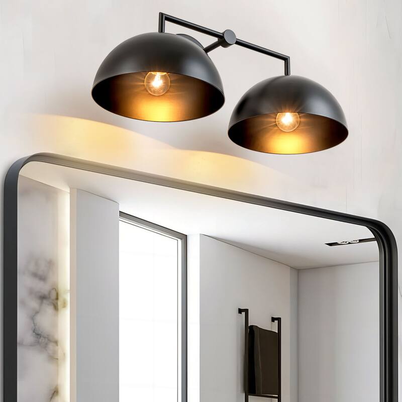 2-Light Modern Industrial Black Dome Pot Lid Vanity Light - 20.87 in. W x 8.66 in. H x 10.63 in. D