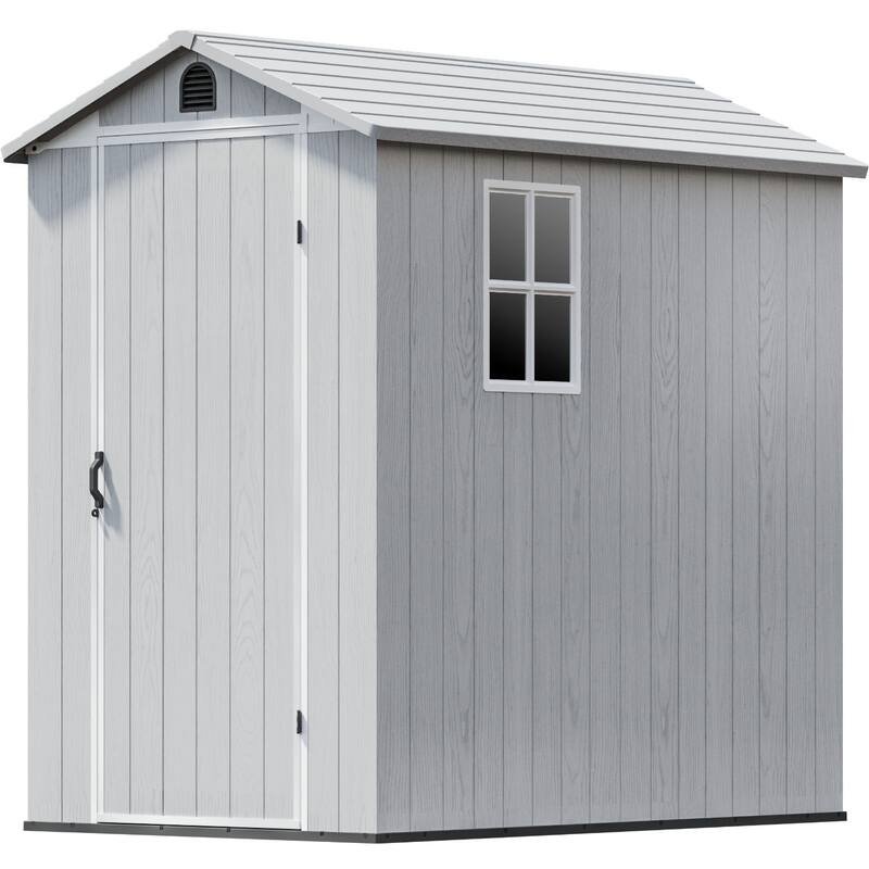 Patiowell 6'x 4' & 4'x 4' & 4'x 8' Plastic Outdoor Storage Shed, Resin Shed with Floor, White