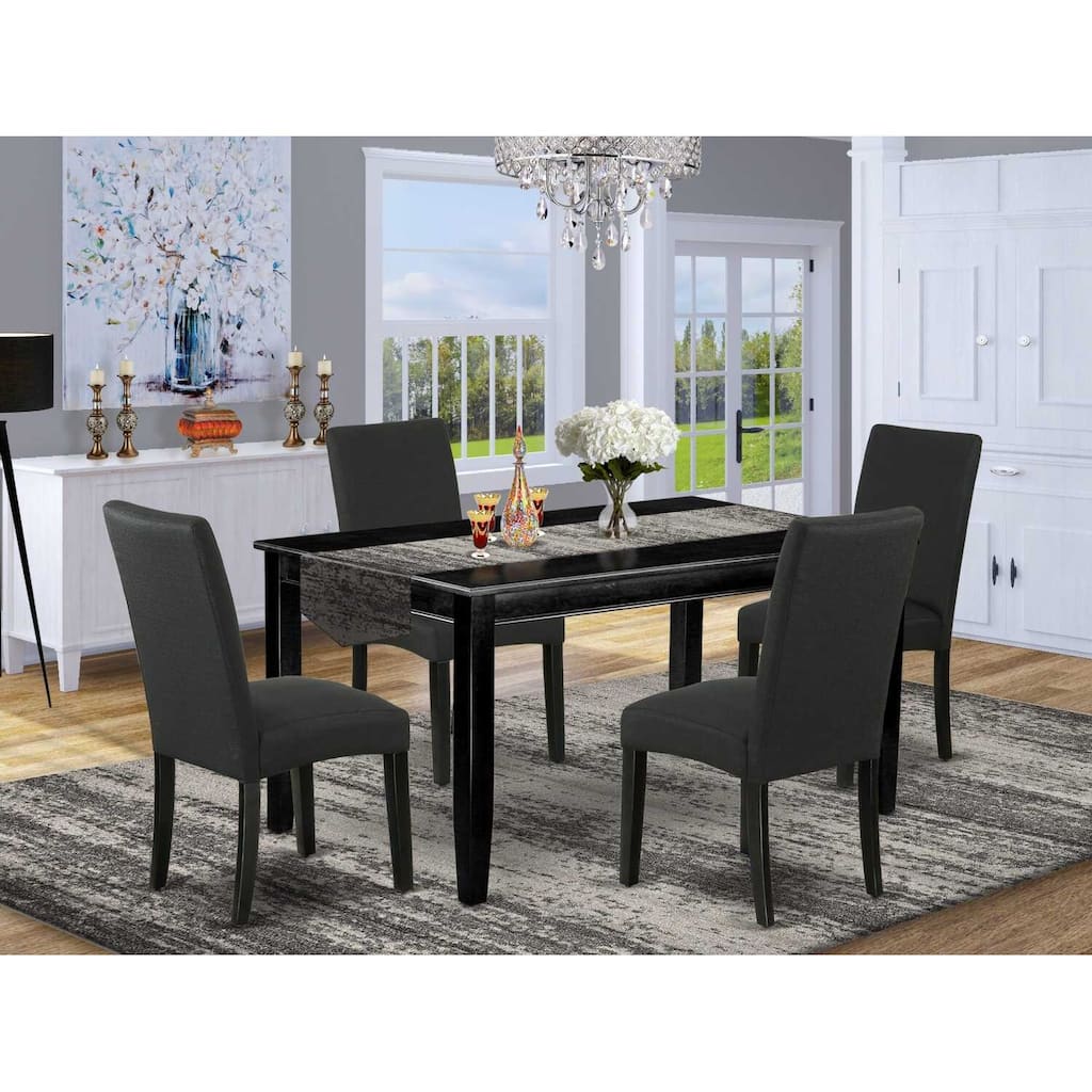 HomeStock 5-Pc Black Finish Solid Wood Top-Rectangular Dining Room Set-Seats 4