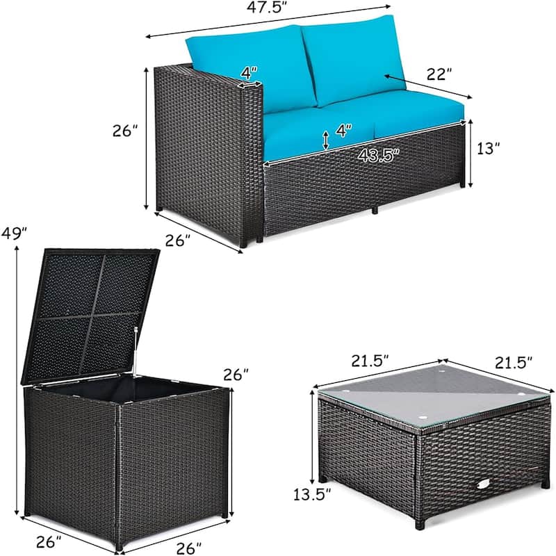 4 PCS Sectional Sofa Set Conversation Set w/ Coffee Table Storage Box