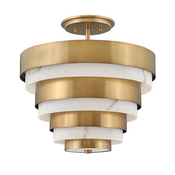 slide 2 of 3, Hinkley Echelon Collection Three Light Chandelier, Heritage Brass w/ Faux Alabaster Glass
