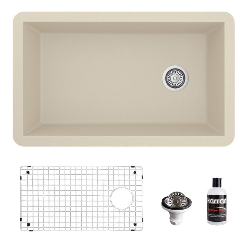 Karran Undermount Quartz 32 in. Single Bowl Kitchen Sink Kit - Bisque