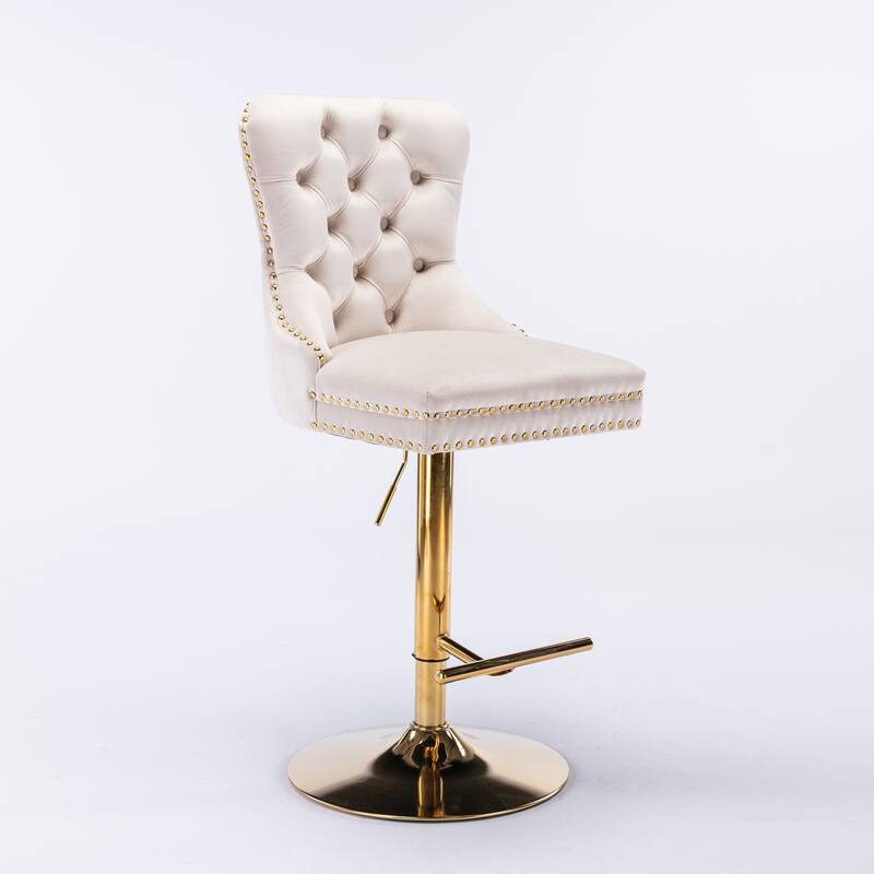 Modern Golden Swivel Velvet Barstools with Adjustable Height, Tufted Design for Kitchen and Pub - Set of 2