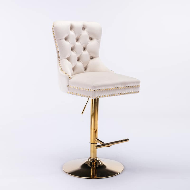 Modern Adjustable Seat Height Swivel Barstools with Tufted Back - Set of 2