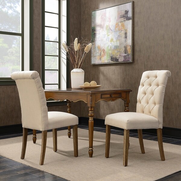 Belleze Dining Chair Button Tuft Modern Parsons Side Padded Cushioned Seat W Solid Wood Legs Set Of 2
