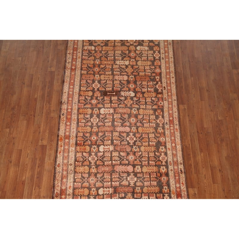 Geometric Meshkin Persian Vintage Area Rug Hand-Knotted Wool Carpet - 4'7" x 9'3"