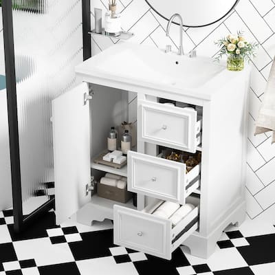 30-Inch Bathroom Vanity with Ceramic Sink, 3 Drawers and Adjustable shelves