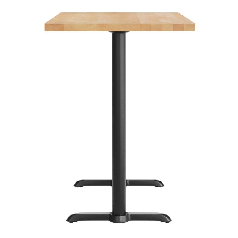 Rectangular Solid Wood Commercial Tabletop w/ Dual 22" x 22" Bar Height T-Bases - 30"W x 48"D x 42"H