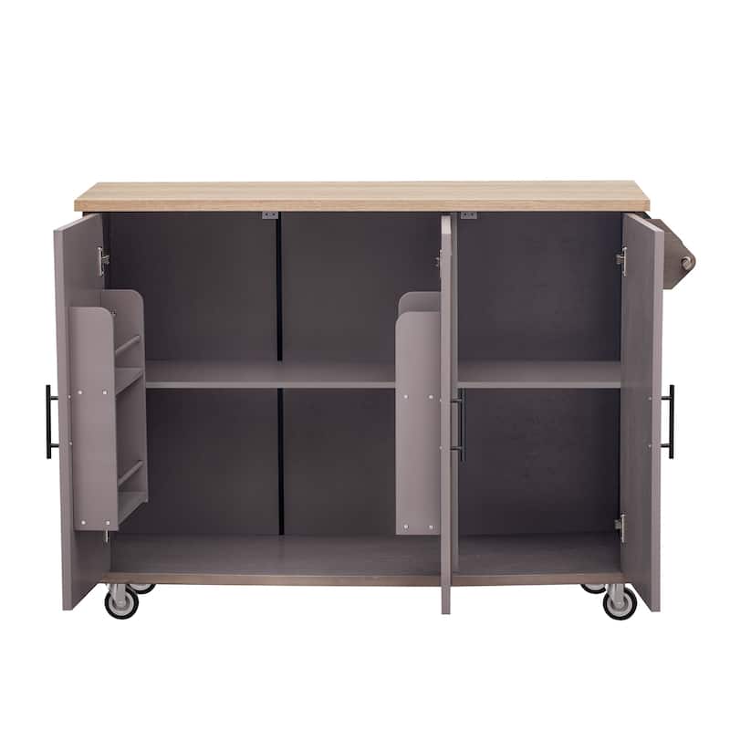 Mobile Kitchen Island Cart with Drop Leaf, Rolling Island Cart on Wheels, Storage Shelves & Towel Rack, Portable Kitchen Cabinet