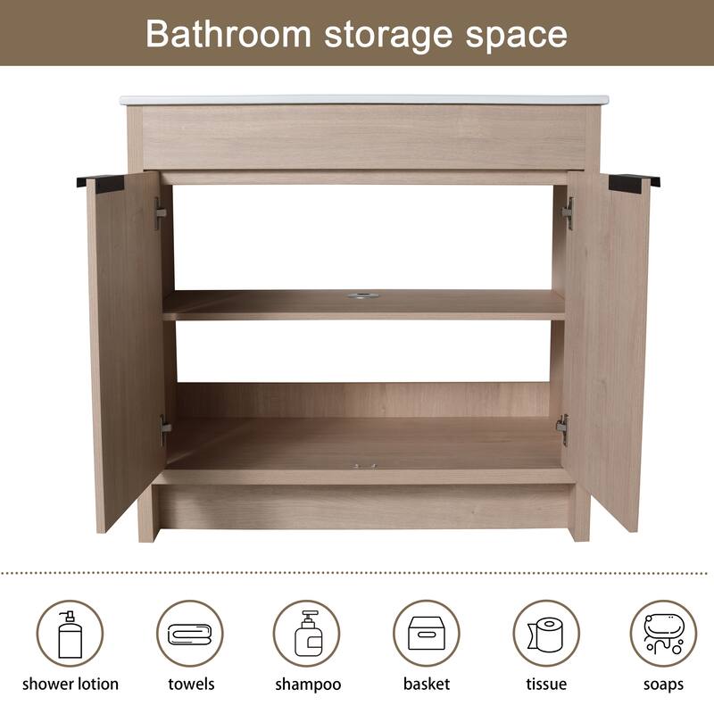Malwee 24"/30"/36" FreeStanding Bathroom Vanity, Floor Stand Bathroom Vanity with Sink,Soft Close Door and Adjustable shelf